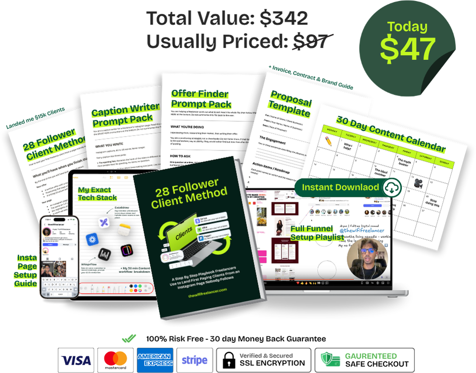 The 28 Follower Client Method book with the prompt packs, templates and tutorials included