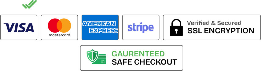 100% risk free, 30 day money back guarantee. Visa, Mastercard, American Express and Stripe accepted. SSL encrypted, guaranteed safe checkout.