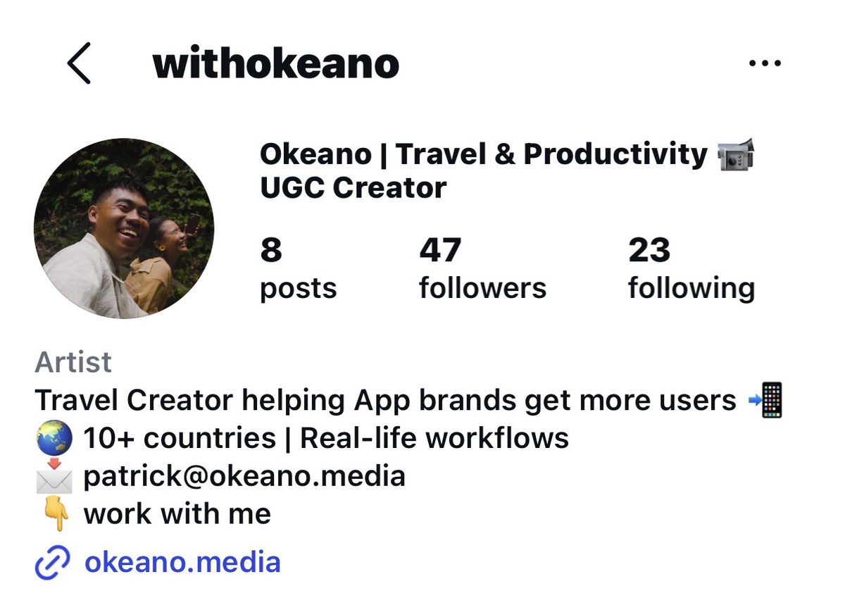 Patrick's Instagram profile showing 47 followers
