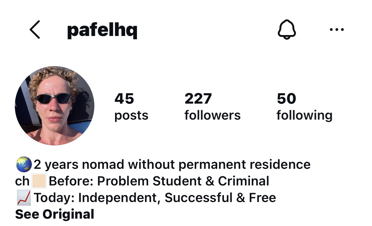 Instagram profile @pafelhq showing 227 followers